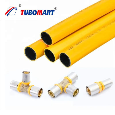 OEM Yellow PEX Fittings Brass Gas Plumbing System 16-32MM Equal Socket PEX Press Fitting