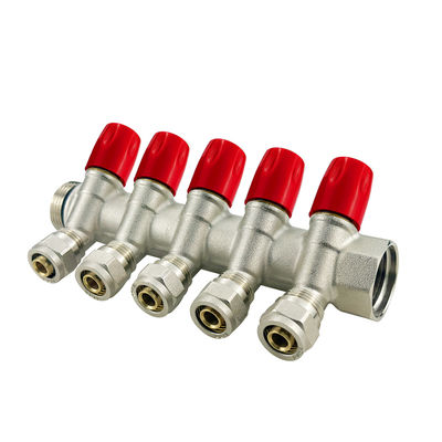 OEM 2-6ways Brass Pex Manifold Customized Size / Normal Temperature Media For Floor Heating Parts