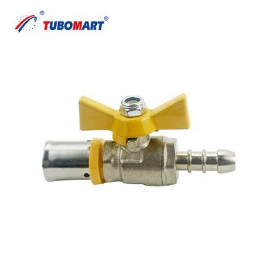 Tubomart OEM 14-32mm Brass Press Gas Ball Valve with Butterfly Handle for Multi-Layer PEX AL PEX Piping Gas Use