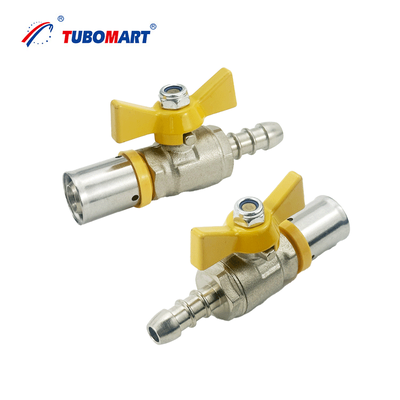 Tubomart OEM pressure gas hose ball valve with long handle, size S16X10, suitable for PAP multi-layer gas pipelines, conforming to AS4716 standard.